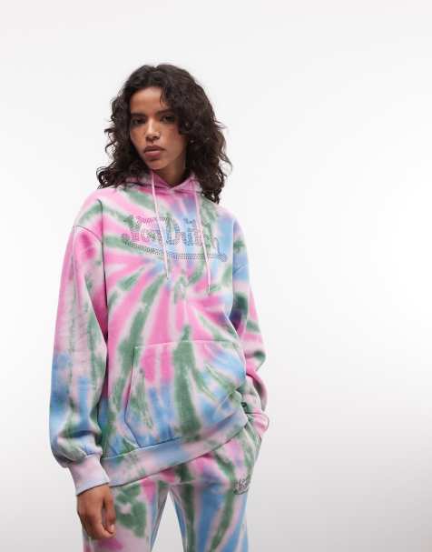 Von Dutch oversized hoodie with front graphic in tie dye co-ord - view 1