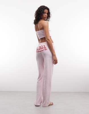 Von Dutch - Pantalon de jogging droit d'ensemble 3 pièces en velours à motif graphique - Rose