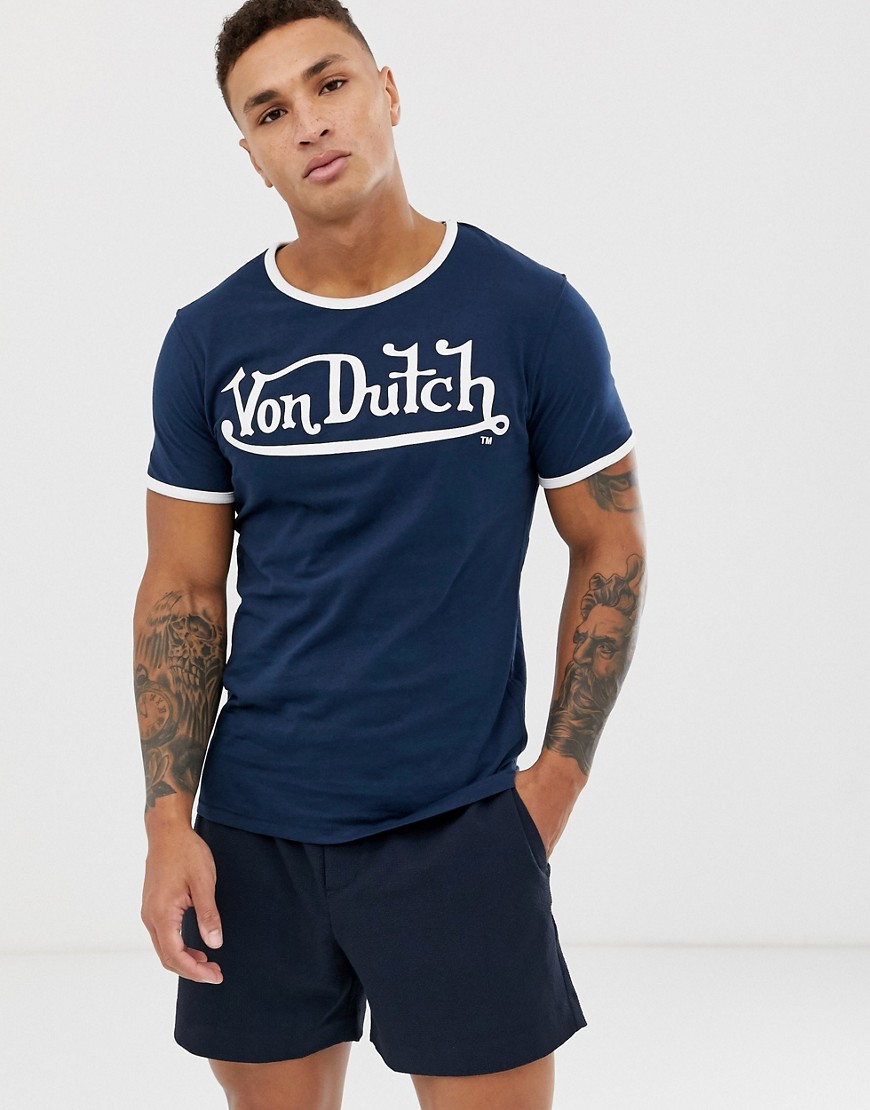Von Dutch – Ringer – T-shirt med logga-Marinblå