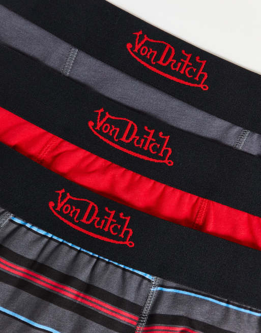 Von Dutch - Set van 3 boxershorts in rode en grijze strepen, 3 van 4