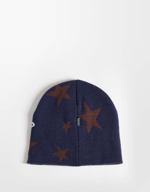 Von Dutch star beanie in navy and brown, 2 of 3