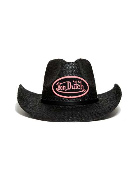 Von Dutch straw cowboy hat in black and pink