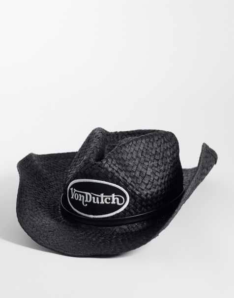 Von Dutch straw cowboy hat in black and white - view 1