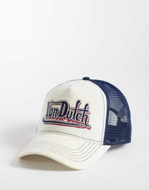 Von Dutch suede trucker cap in ivory and navy - view 1