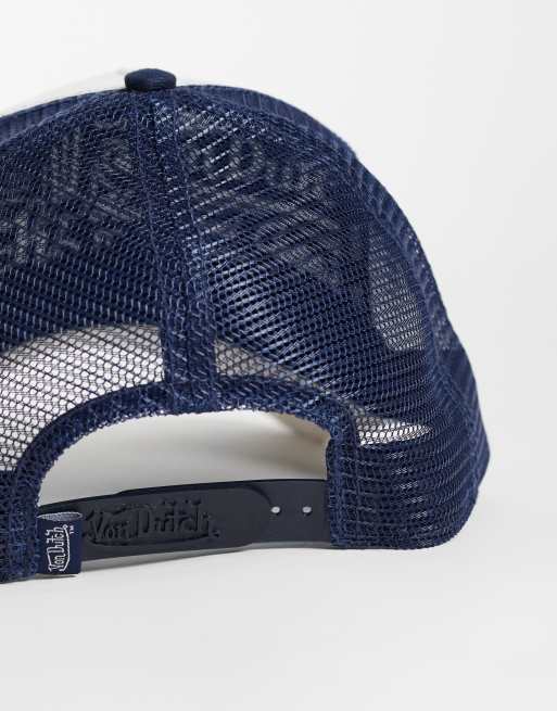 Von Dutch suede trucker cap in ivory and navy, 3 of 3