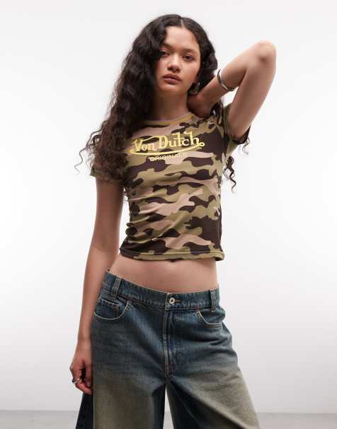 Von Dutch - T-shirt in baby tee-stijl met grafische print op de voorkant in y2k camouflageprint - view 1
