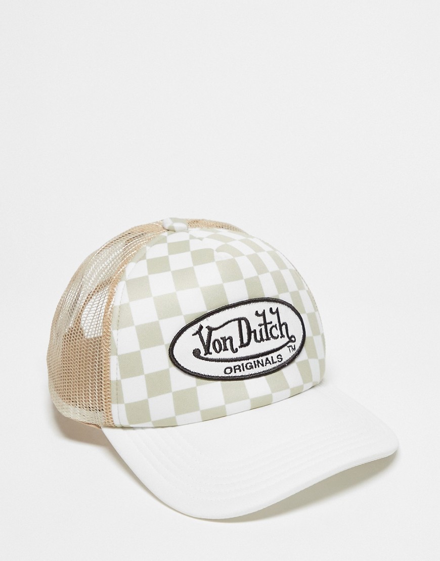 Von Dutch tampa trucker cap beige checkerboard print-Neutral