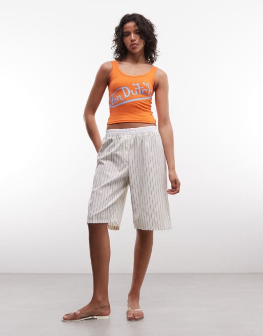 Von Dutch - Top naranja sin mangas con estampado gráfico en la parte delantera, 2 de 4