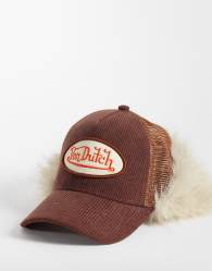 Von Dutch trapper faux fur cap in brown corduroy