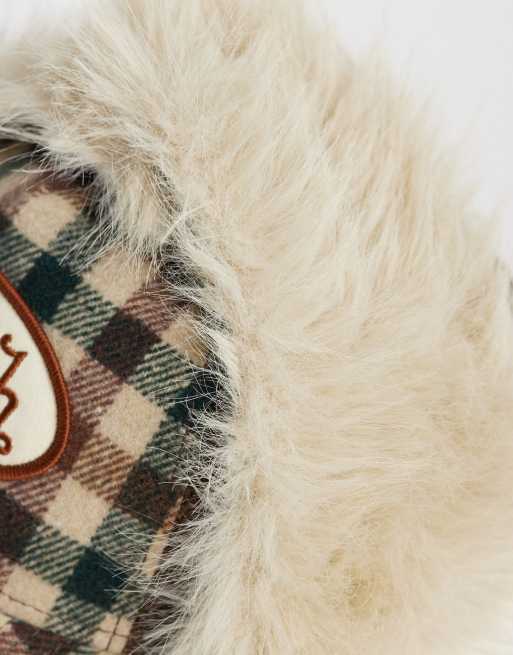 Von Dutch trapper faux fur cap in plaid, 2 of 3
