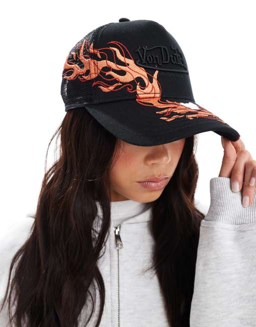 Von Dutch - Tribeca - Casquette camionneur avec flamme - Noir