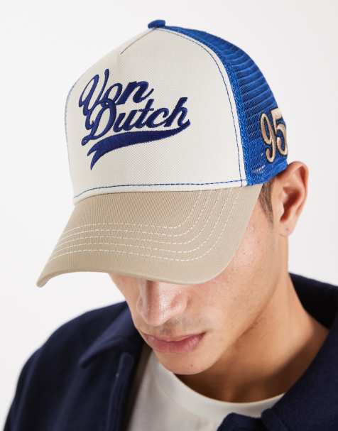 Von Dutch trucker cap in beige with contrast blue logo - view 1