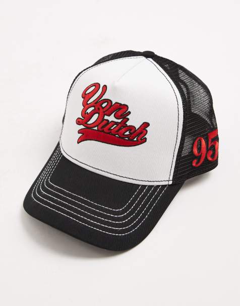 Von Dutch trucker cap in black and white with contrast red logo - view 1