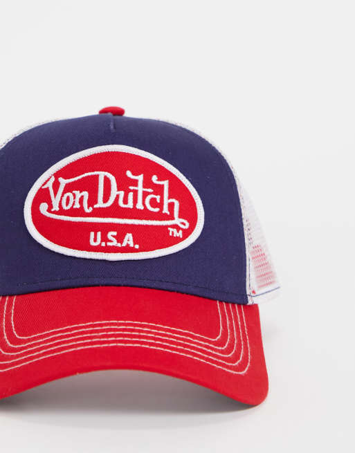 Von Dutch trucker cap in navy and red