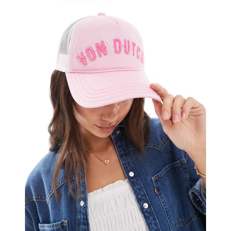 Von Dutch trucker cap with boucle logo in pink ASOS