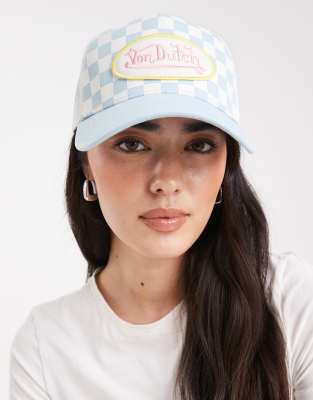 Von Dutch Von Dutch trucker check cap in blue & white-Multi