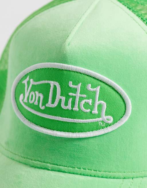 Von Dutch velvet trucker cap in bright green, 2 of 3