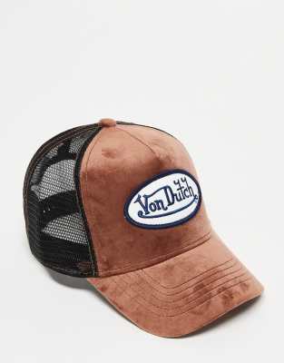 Von Dutch Velvet Trucker Cap In Brown