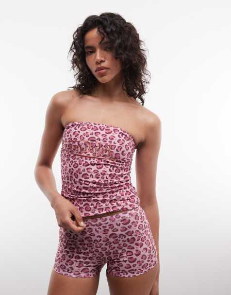 Von Dutch y2k bandeau top in pink leopard print co-ord - view 1