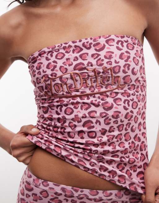 Von Dutch – Y2K – Rosa, leopardmönstrad bandeau-topp, del av set, 2 av 4