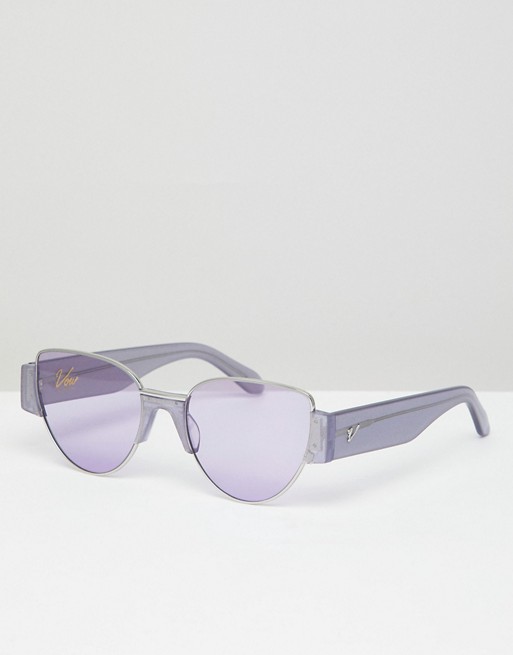 Vow London Dahlia cat eye sunglasses in lilac glitter