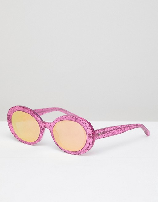 Vow London oval sunglasses in pink glitter