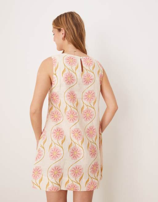 VRG GRL aftersun bloom floral linen shift dress in multi, 4 of 4