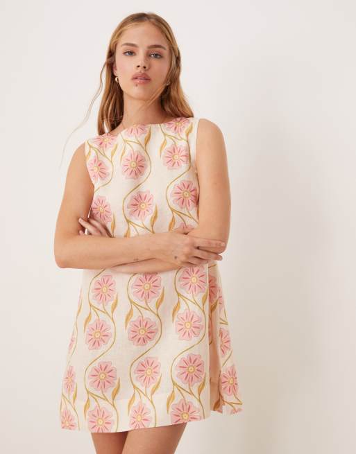 VRG GRL - Aftersun - Vestito a trapezio in lino multicolore a fiori