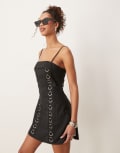 [Vrg Grl] VRG GRL Alessa linen mini dress with eyelets in black 14 BLACK