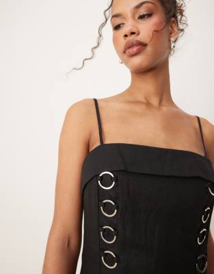 Vrg Grl Alessa Linen Mini Dress With Eyelets In Black