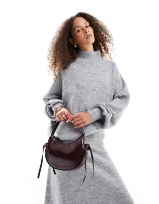 alia turtle neck knit sweater in soft gray heather