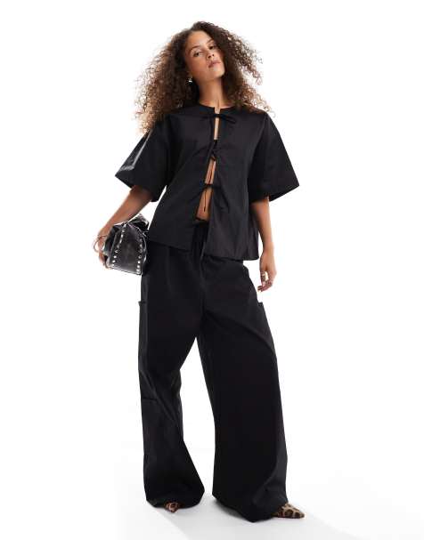 VRG GRL amaya relaxed wide leg trousers in black - view 1