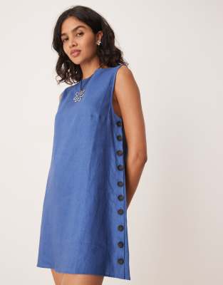 Vrg Grl Annabelle Side Buttons A-line Mini Dress In Blue