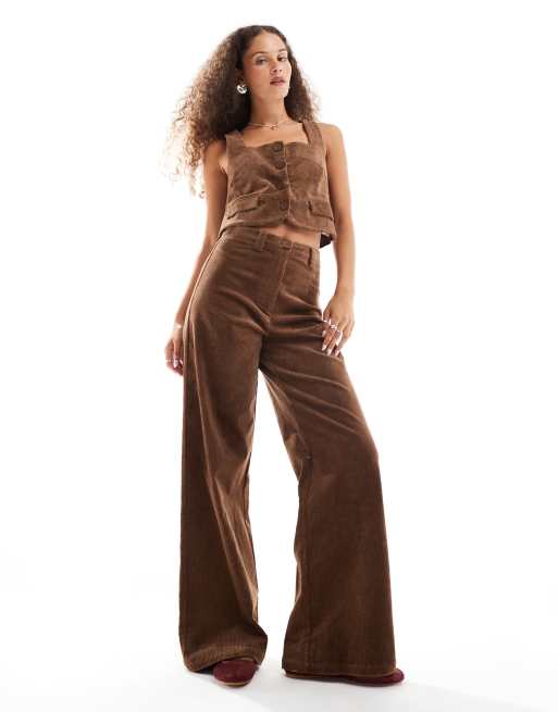 VRG GRL Arabella wide leg cord pants in fawn
