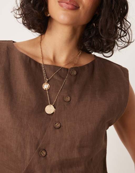 VRG GRL Aria linen singlet in chocolate brown (part of a set), 2 of 4