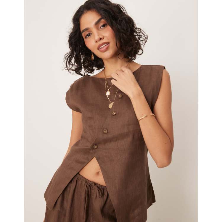 VRG GRL aria linen vest in chocolate brown - part of a set | ASOS
