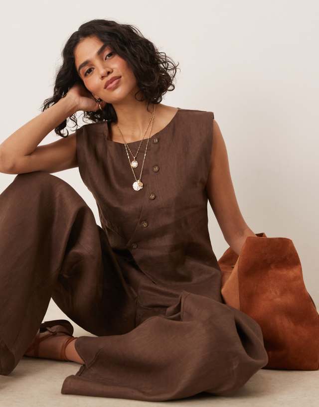 VRG GRL aria linen vest in chocolate brown - part of a set | ASOS