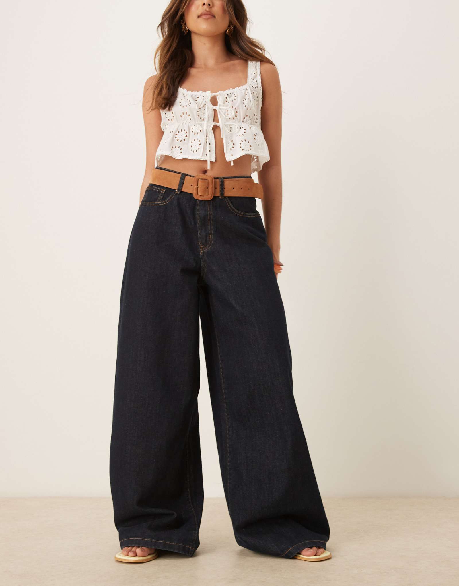 Широкие джинсы VRG GRL aston с высокой талией цвета индиго