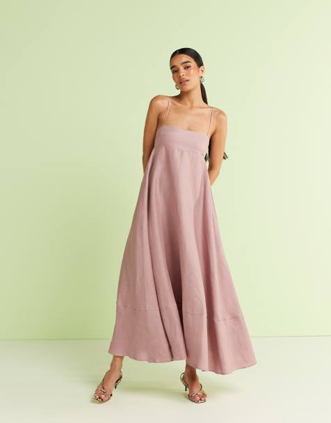 VRG GRL behati linen camisole maxi dress in dusty pink