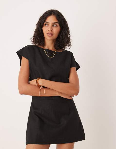 VRG GRL cameron linen mini shift dress in black - view 1