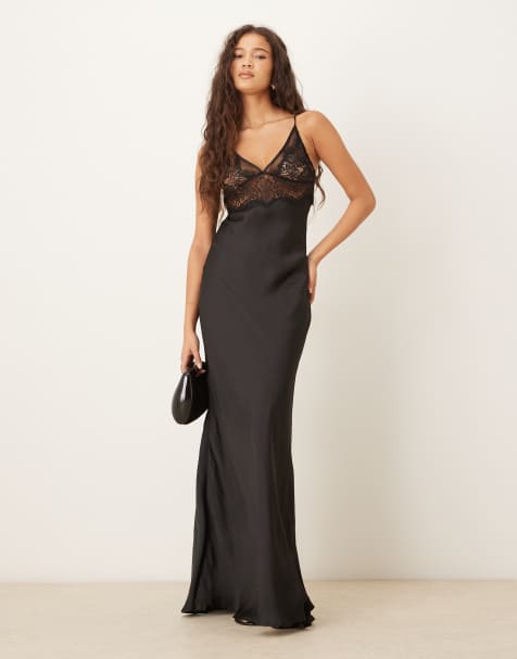 VRG GRL cami laced strap detail longline satin dress in black - view 1