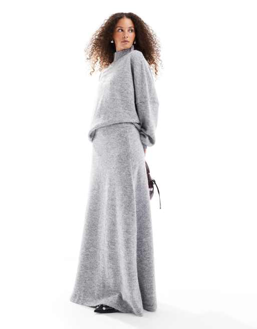 VRG GRL cara knit maxi skirt in soft gray heather