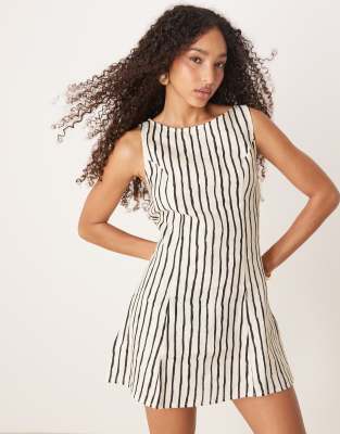 VRG GRL Chloe linen mini dress in stripe-Multi