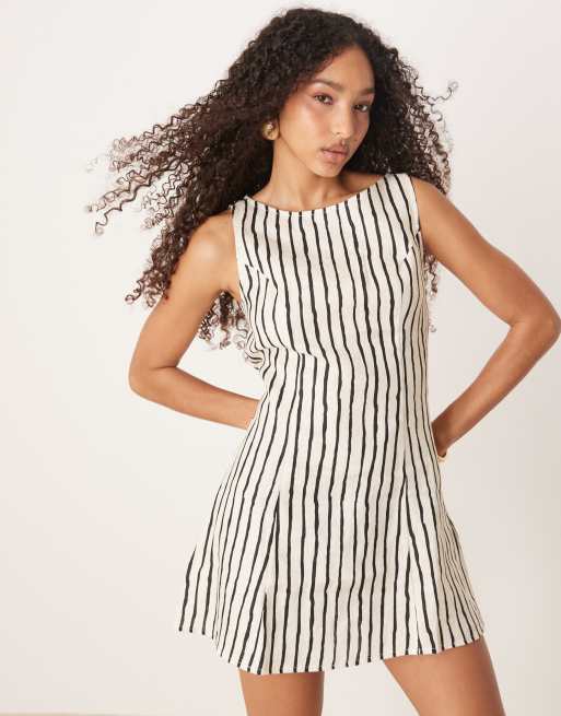VRG GRL Chloe linen mini dress in stripe-Multi