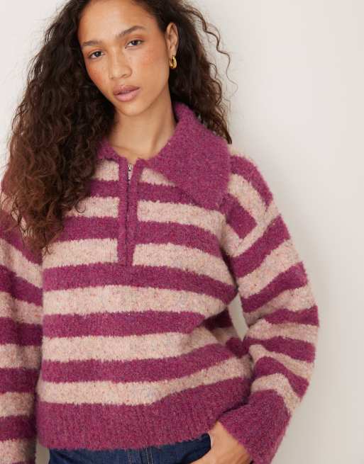 VRG GRL chunky striped collar sweater in pink, 2 of 4