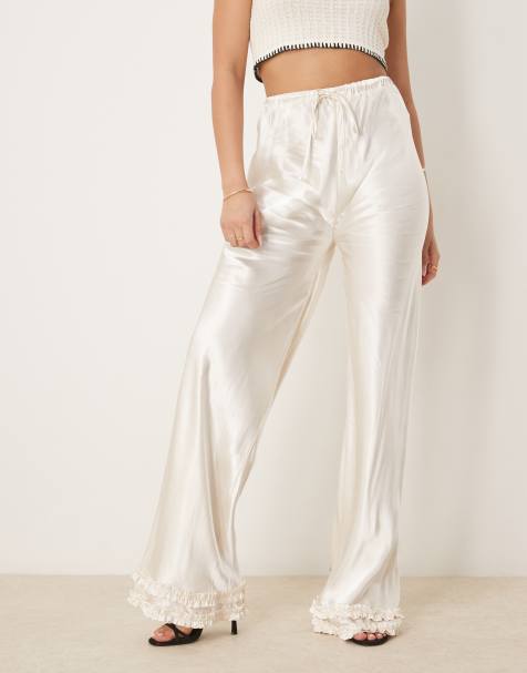 VRG GRL citara satin pants with hem detail in white