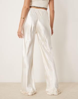 Shop Vrg Grl Citara Satin Pants With Hem Detail In White