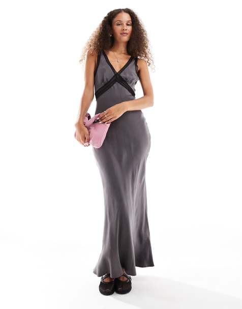 VRG GRL dance floor soft lace insert midaxi cami dress in grey - view 1