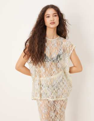 VRG GRL devyn sequin top in silver - part of a set - view 1