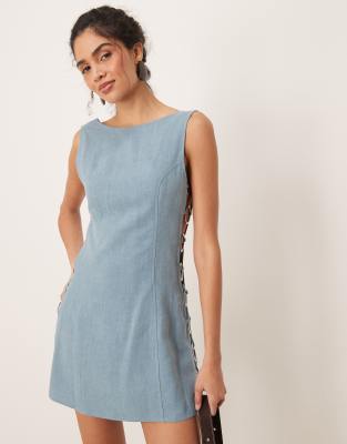 Vrg Grl Discoteca Mini Linen Dress In Blue